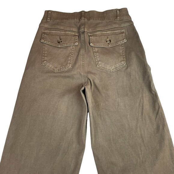 Spanx Khaki Wide-Leg Pants Womens Medium Stretch Cotton Blend Casual - Picture 6 of 11